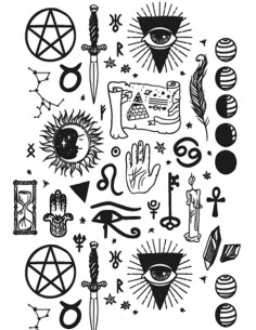 Temporary tattoo with medieval and esoteric icons