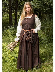 Medieval peasant dress Lene cotton sleeveless, brown