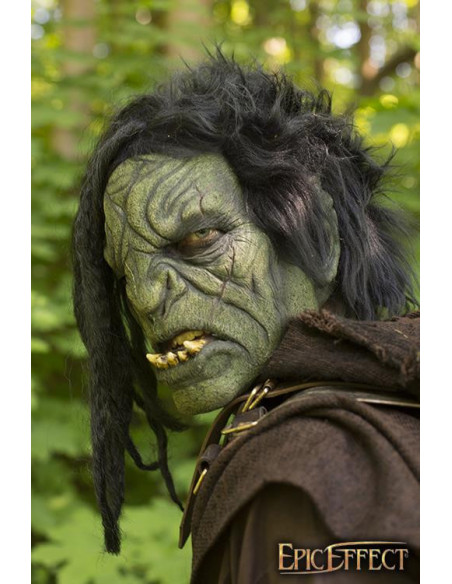 Green Brute Orc mask with hair