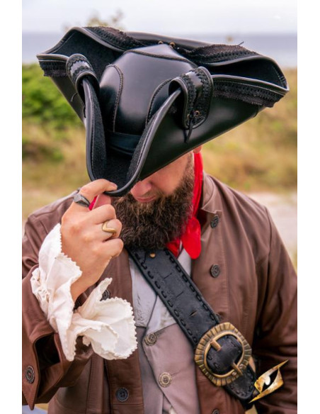 Black pirate hat in synthetic leather
