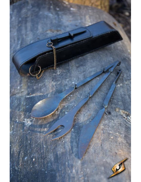 Medieval cutlery with black cover:...