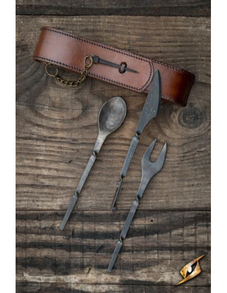 Medieval cutlery with brown cover:...