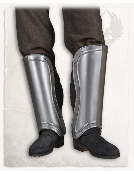 Georg medieval greaves in polished steel