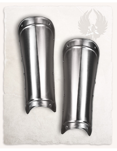 Georg medieval greaves in polished steel
