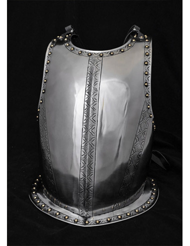 Medieval cuirass or harness in steel with engravings, 1.2 mm.