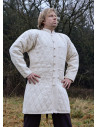 Long quilted gambeson with buttons, natural color