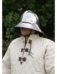 Long quilted gambeson with wool padding, natural color