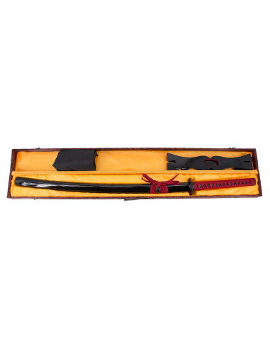 Sharp basic practical katana, red damascus steel blade