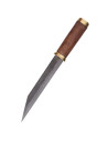 Seax knife damascus steel blade, brown suede sheath