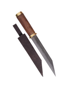 Seax knife damascus steel blade, brown suede sheath 2