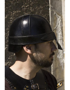 Medieval spangenhelm helmet in black leather for LARP 2