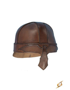 Medieval spangenhelm helmet in brown leather for LARP