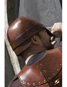 Medieval spangenhelm helmet in brown leather for LARP 2