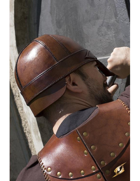 Medieval spangenhelm helmet in brown...