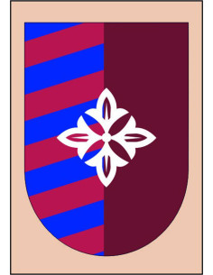 Garnet-red-blue Medieval banner with central lys flower