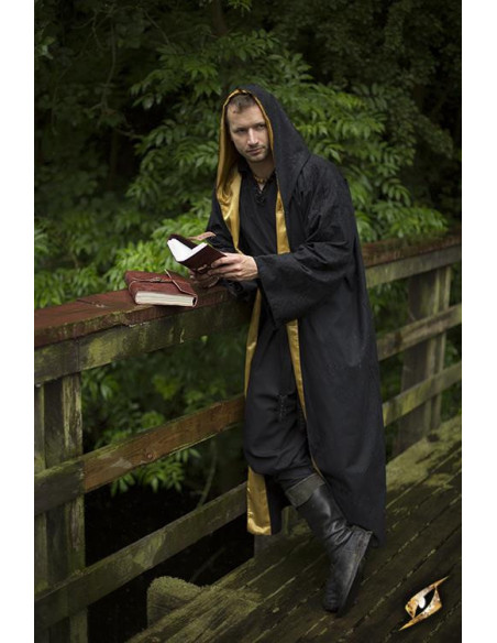 Wizard robe with hood, black-gold