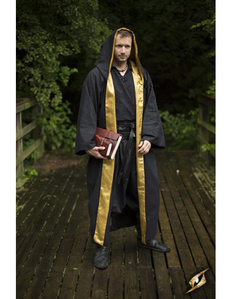 Wizard robe with hood, black-gold