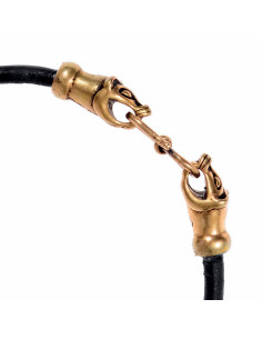 Viking bracelet in brown leather and bronze weasel head 2