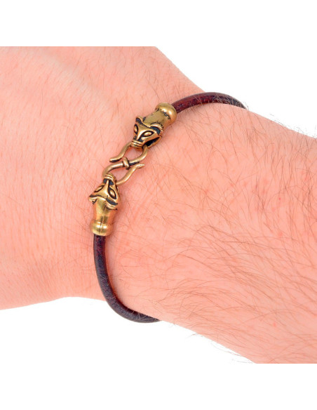 Viking bracelet in brown leather and...