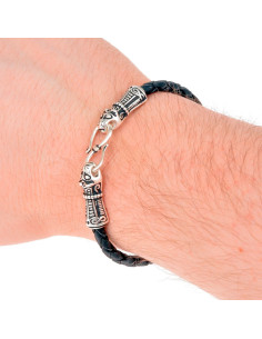 Viking Mandermark silver plated bracelet on black leather 2
