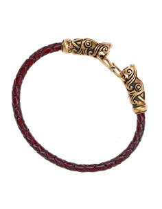 Viking Gotland bronze braided bracelet on brown leather