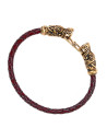 Viking Gotland bronze braided bracelet on brown leather