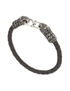 Viking Terslev silver braided bracelet in black leather