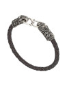 Viking Terslev silver braided bracelet in black leather