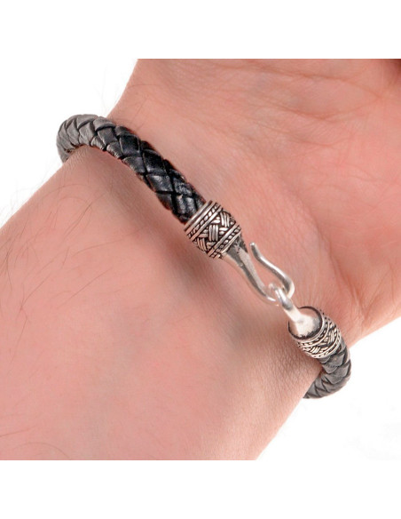 Viking braided bracelet with silver...