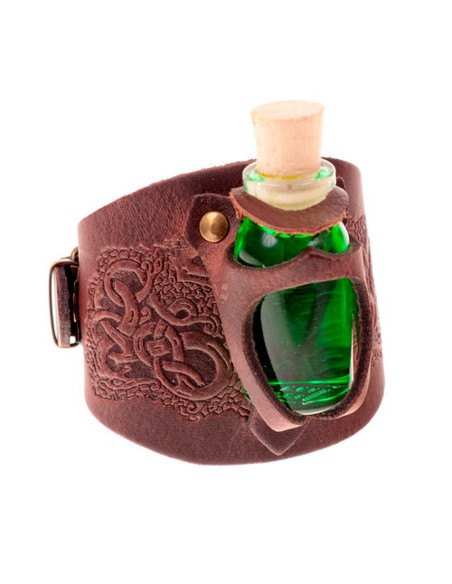 Embossed leather bracelet with bottle...