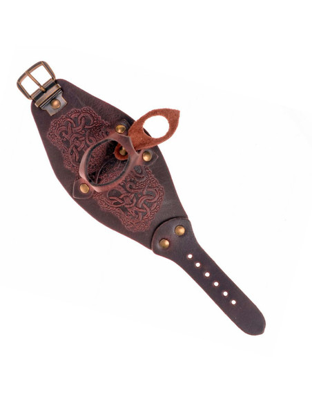 Embossed leather bracelet with bottle...