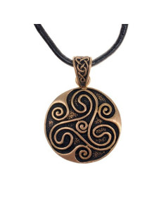 Celtic Triskele spiral pendant with black leather strap
