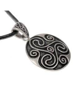 Celtic Triskele spiral pendant with black leather strap 2