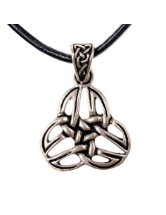 Celtic Triquetra spiral pendant with black leather strap