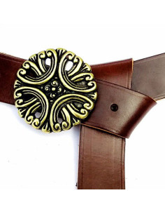 Long medieval leather belt with floral buckle 2