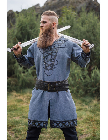 Decorated Viking tunic Erik, bluish gray