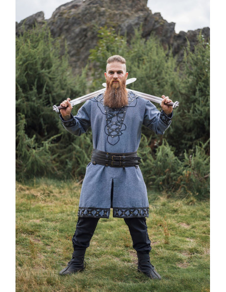 Decorated Viking tunic Erik, bluish gray