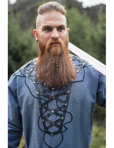 Decorated Viking tunic Erik, bluish gray