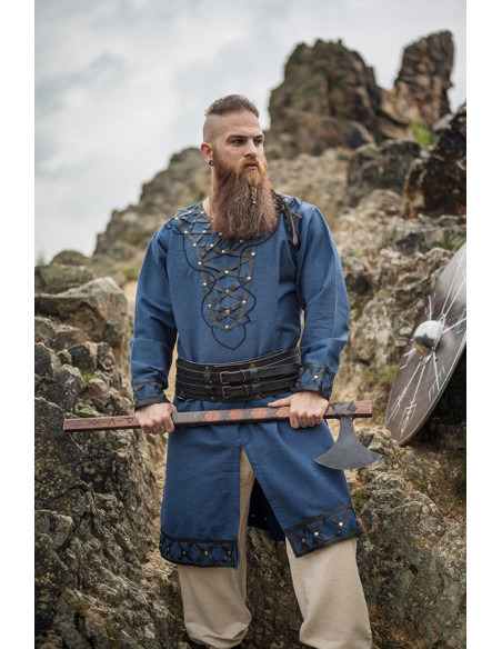 Decorated Viking tunic Erik, dark blue