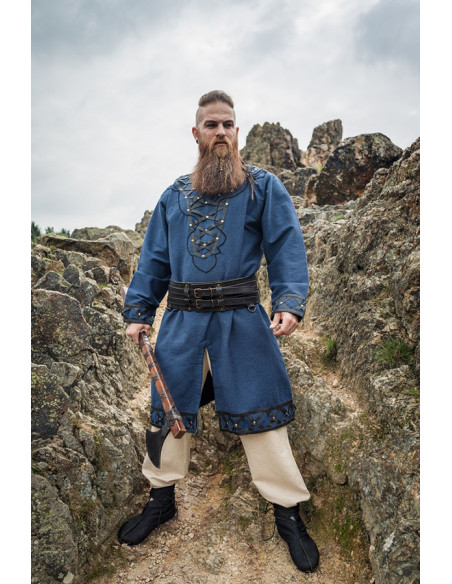 Decorated Viking tunic Erik, dark blue