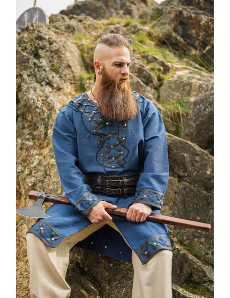 Decorated Viking tunic Erik, dark blue
