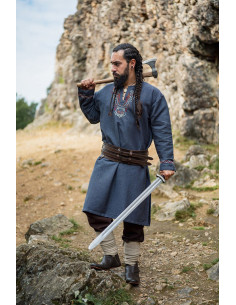 Freki Viking tunic with hand embroidery, bluish gray