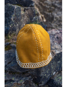 Yngvy yellow viking wool hat model 2