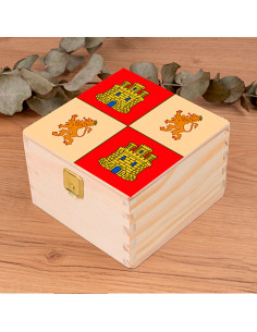Medieval wooden box Castilla y León shield