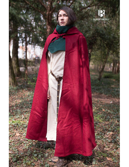 Hibernus medieval wool cape, red color