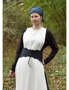 Corset-type belt with ties, black color