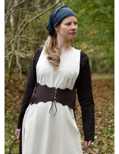 Corset-type belt with ties, brown color