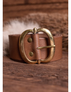 Medieval belt of 135 cm. with brass buckle, brown