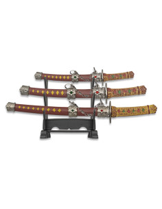 Set of 3 decorative mini-katanas with support