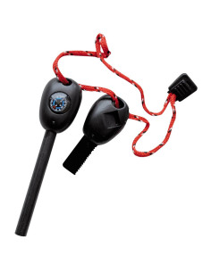 Flint, compass, ruler, saw and whistle